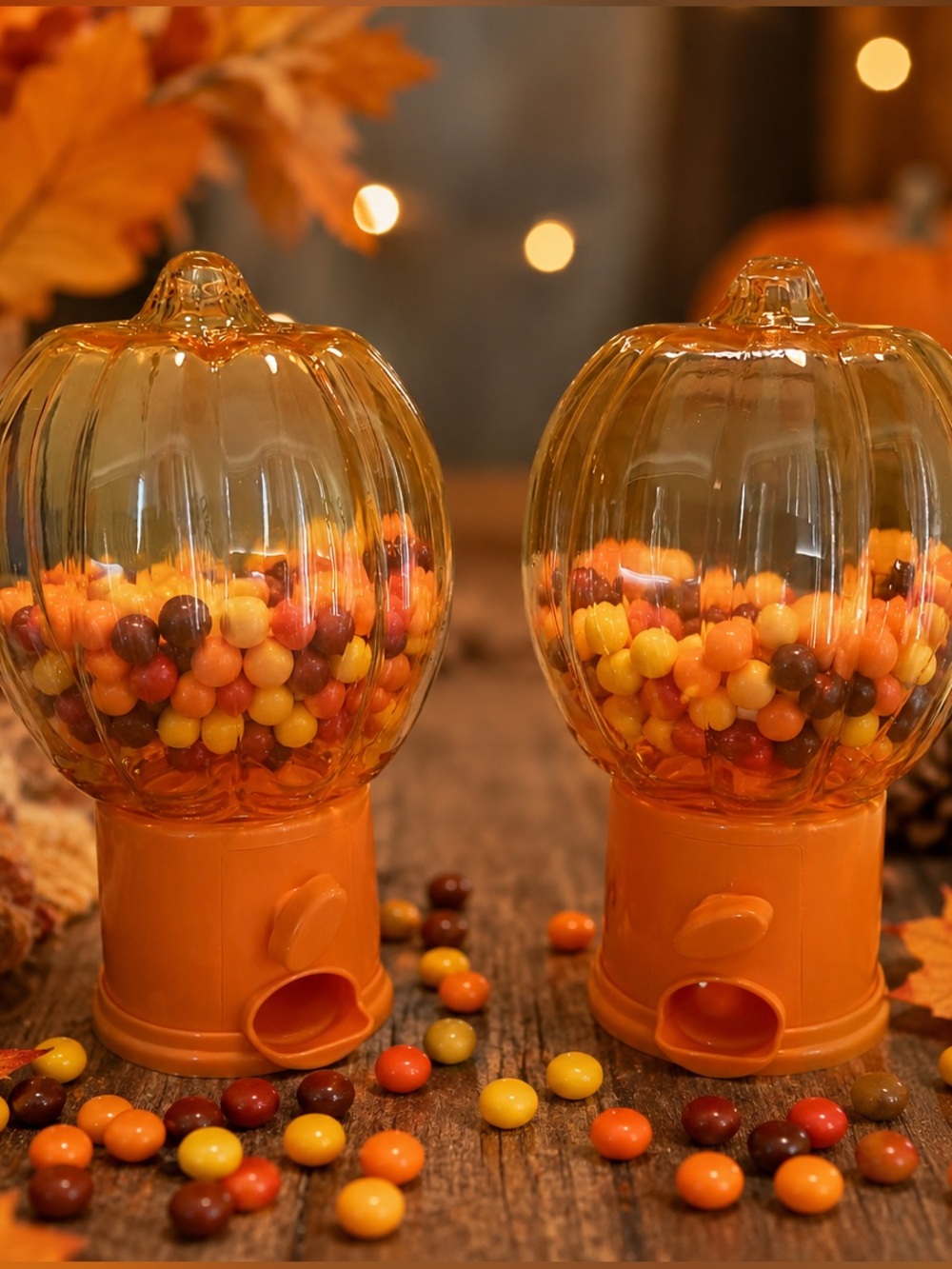Mini Gumball Dispenser Pumpkin Halloween Fall Thanksgiving SET OF TWO New Orange
